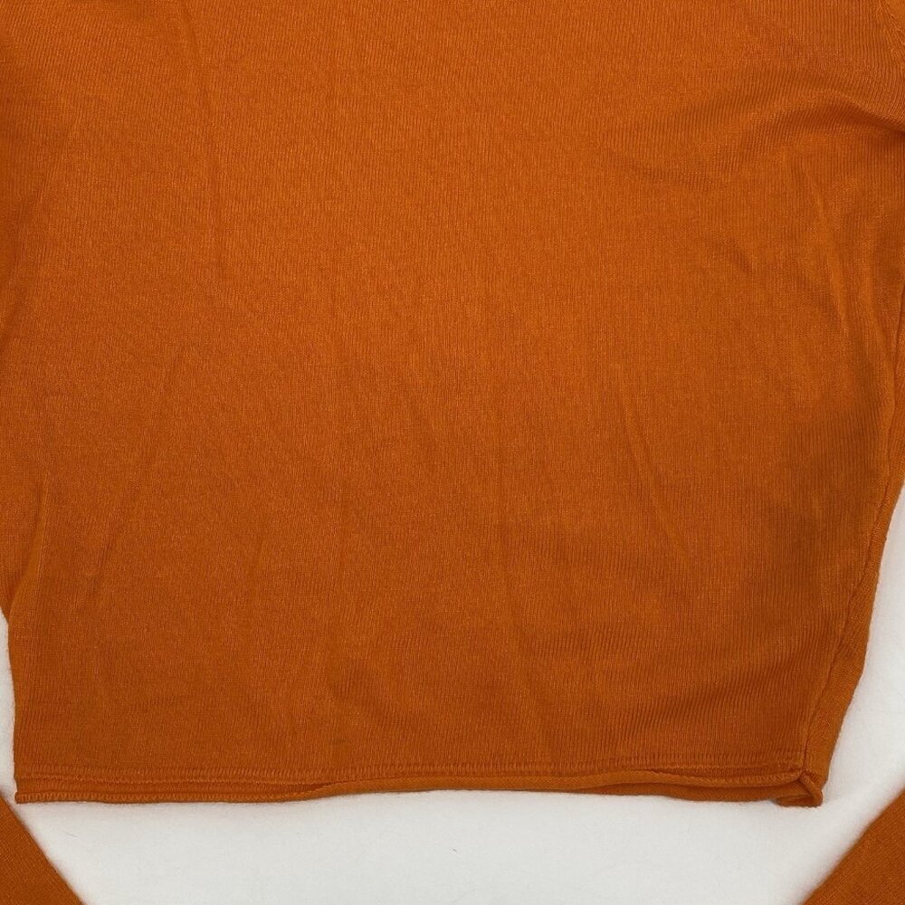 Zara Size L Ruched Long Sleeve Knit Cropped Top Orange Mock Neck Viscose Linen - Picture 5 of 12